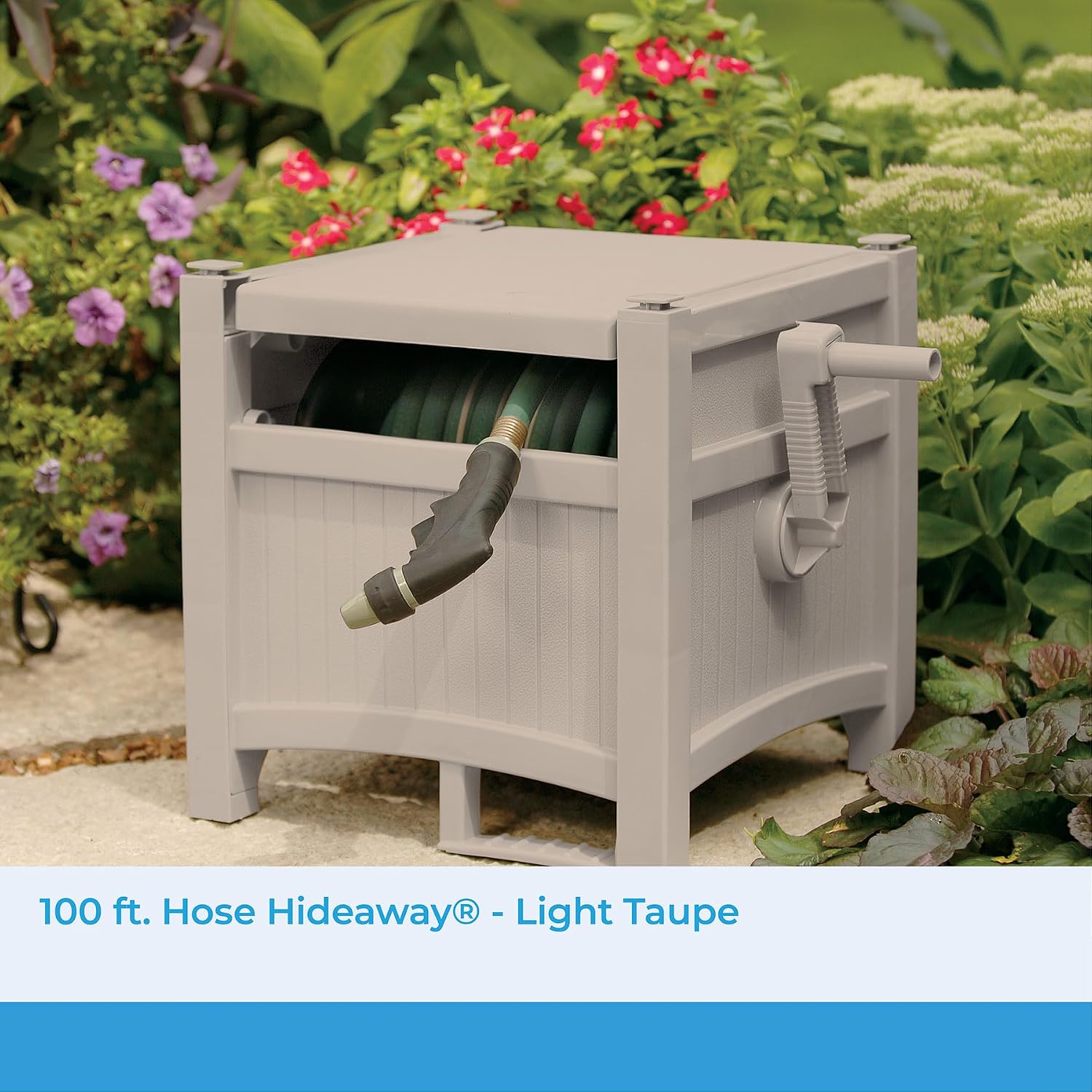 Suncast 100' Garden Hose Reel Hideaway for 5/8" Vinyl Hose, Light Taupe