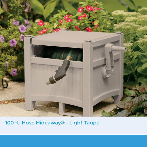 Suncast 100' Garden Hose Reel Hideaway for 5/8" Vinyl Hose, Light Taupe