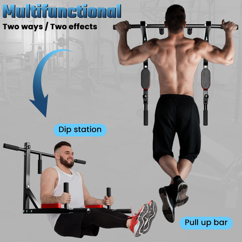 curfair Wall Mount Pull Up Bar Chin Up bar Dip Station Power Tower Dip Stand for Home Gym Workout, Strength Training Pull Up Bar Exercise Fitness Equipment Support to 440lbs Black