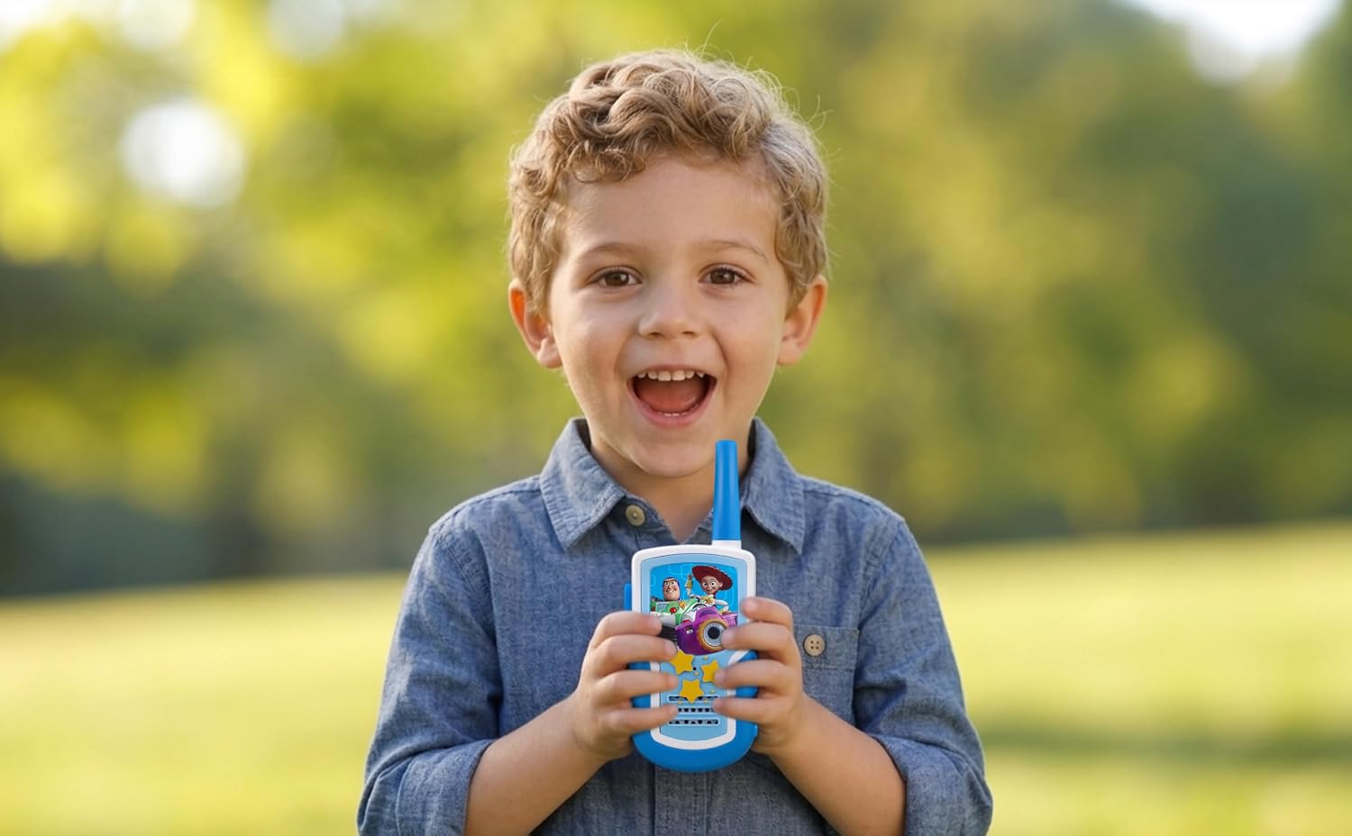 ekids Toy Walkie Talkies for Kids, Static Free Extended Range Indoor and Outdoor Toys (Toy Story 5)