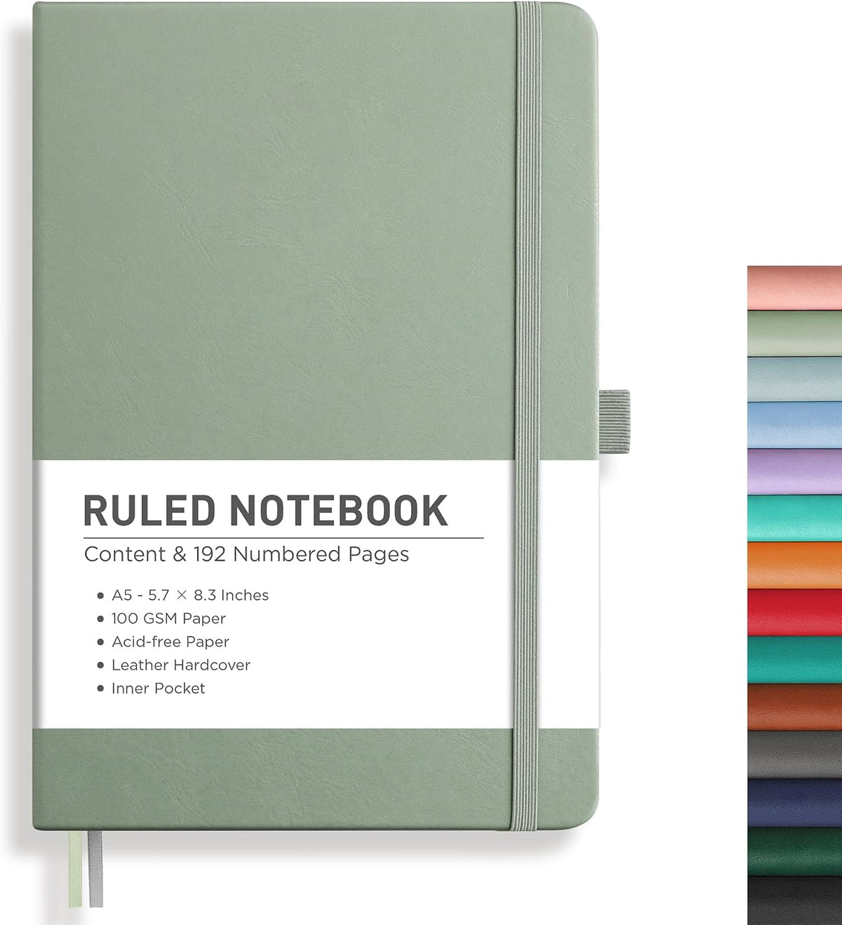 RETTACY Lined Journal Notebook, 192 Numbered Pages, A5 Size (5.7'' x 8.3'')