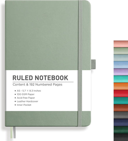 RETTACY Lined Journal Notebook, 192 Numbered Pages, A5 Size (5.7'' x 8.3'')