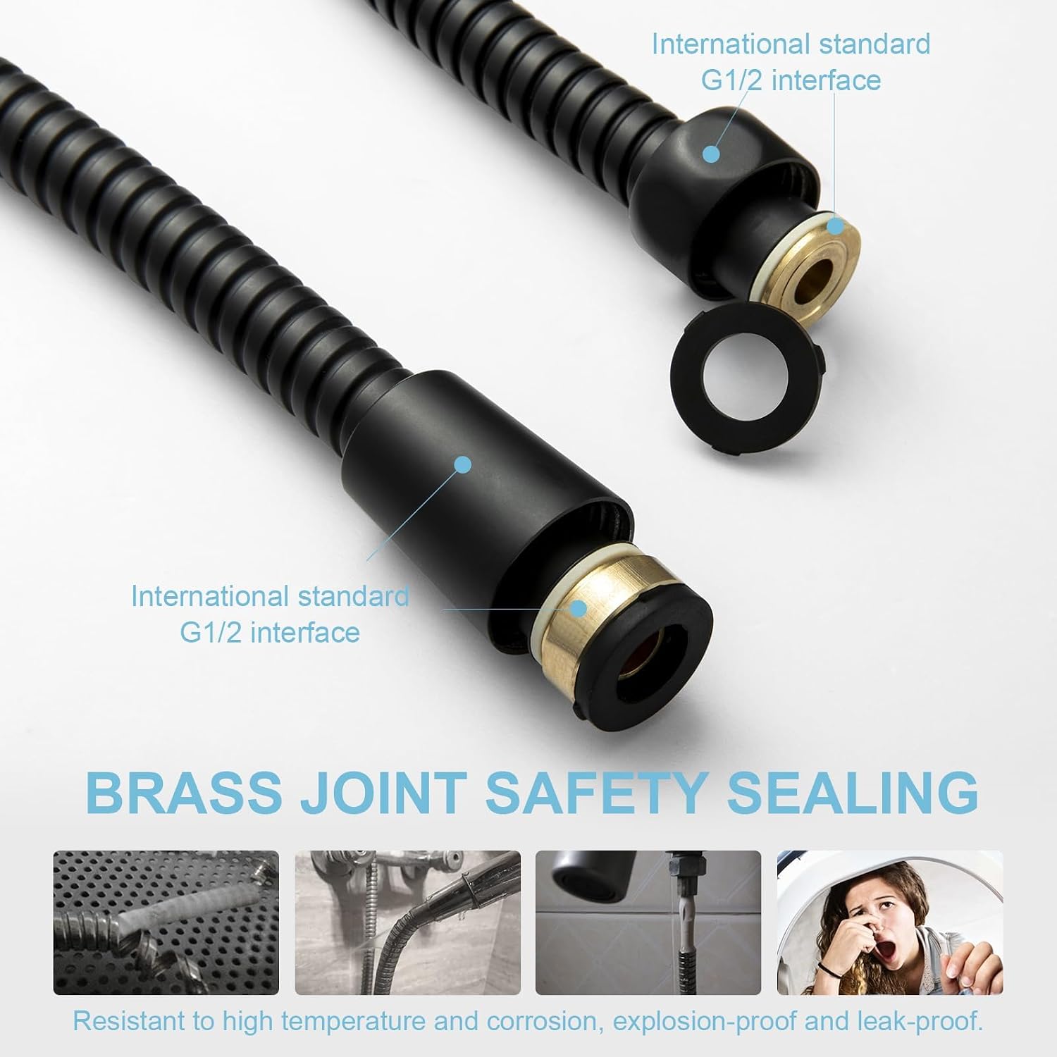 OFFO Shower Hose, 120 in Kink Free Stainless Steel Shower Hose Attachment Electroplating Handheld Shower Head Hose Flex Hoses Extension with Brass Insert & Nut for Pet Bathing Cleaning, Matte Black