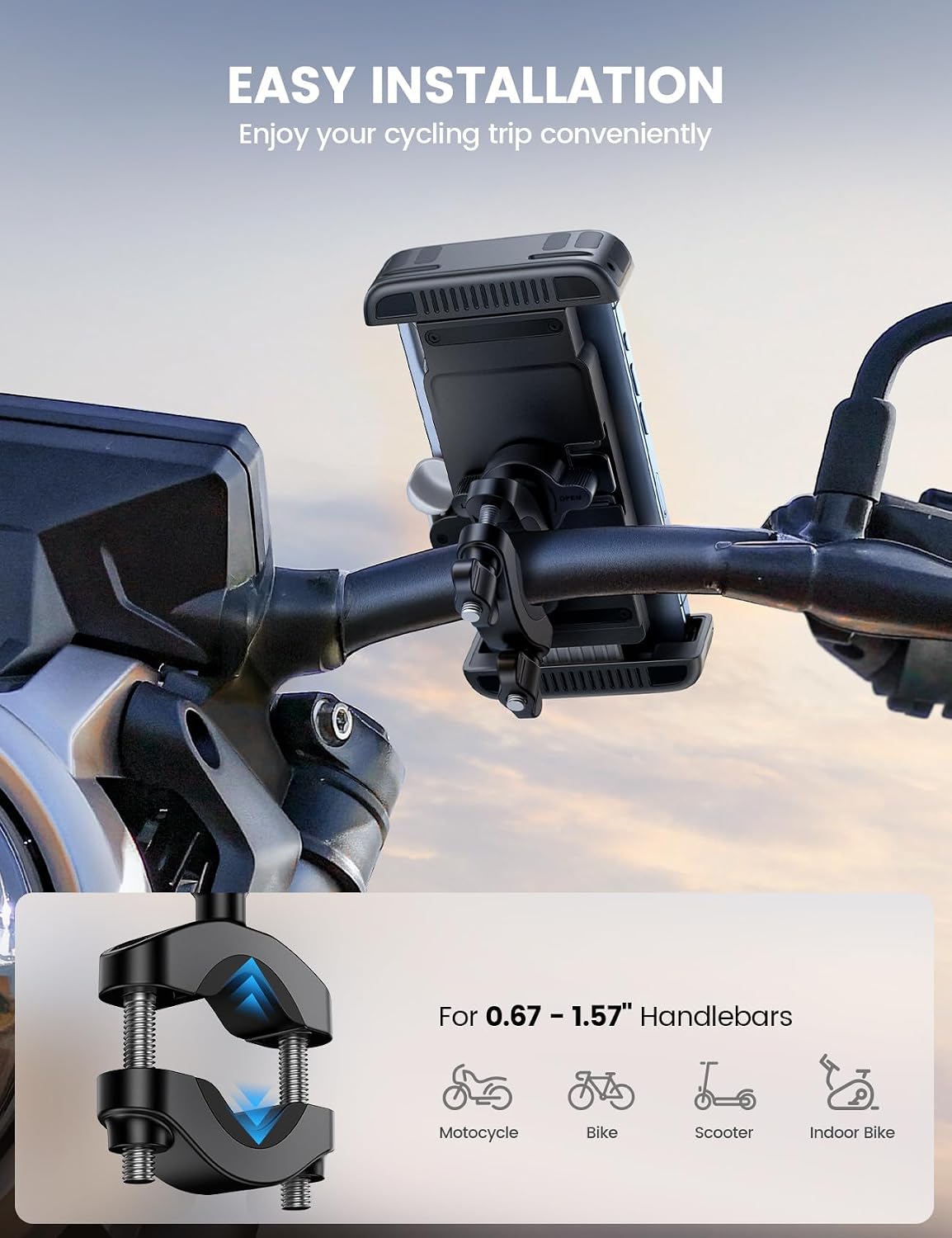 Lamicall Bike Motorcycle Phone Mount Holder - [1s Quick Lock]
