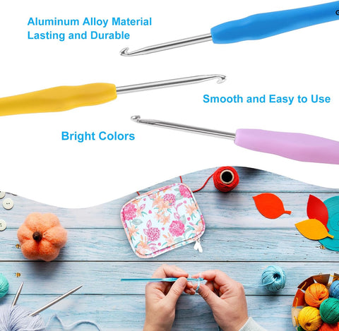 Vodiye 21 Sizes Ergonomic Crochet Hooks Set 0.5–10.0mm with Case, Soft Grip Crochet Needles for Crocheting Comfort