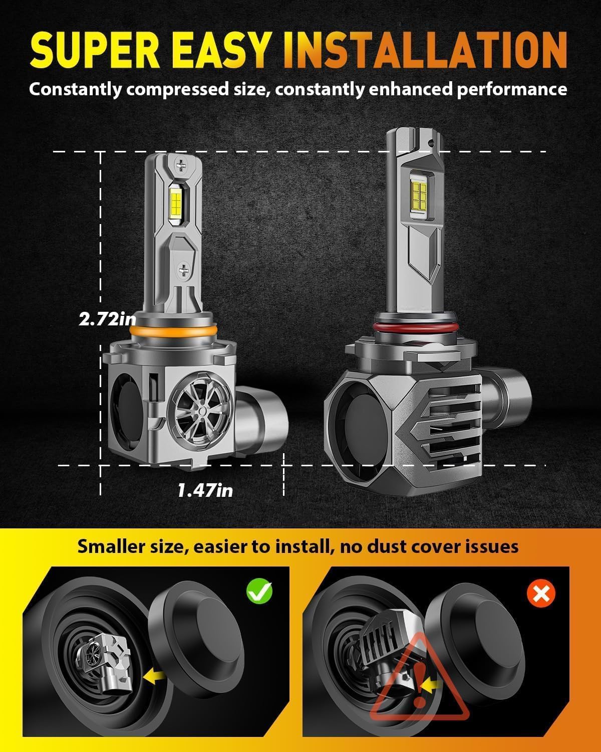 Termitor H11/H9 & 9005/HB3 LED Bulb Combo, 15X Output 150,000LM 6500K, IP68 Waterproof 1:1 Halogen Fit, Canbus Ready, Extended Life Plug & Play, Pack of 4