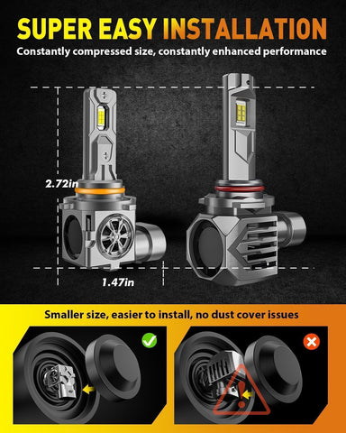 Termitor H11/H9 & 9005/HB3 LED Bulb Combo, 15X Output 150,000LM 6500K, IP68 Waterproof 1:1 Halogen Fit, Canbus Ready, Extended Life Plug & Play, Pack of 4