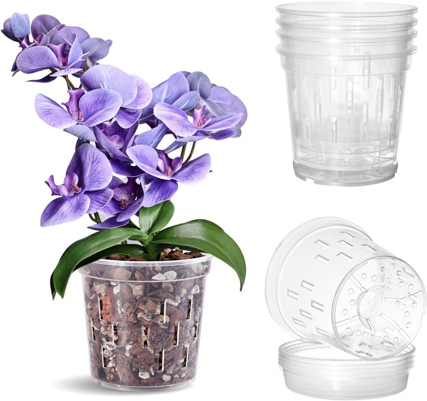 TRUEDAYS Orchid Pot with Saucers, 4 Pack 6 Inch Plant Pot with Drainage
