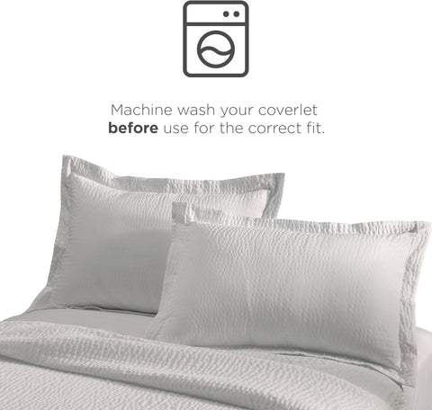 Courtyard by Marriott Coverlet Queen Size | Lightweight & Breathable Cotton Blend | Bedspread with Unique Wash-Activated Ripple Texture | Hotel Bedspread | White Quilt for All Season Comfort