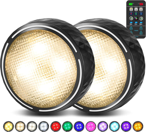 TECOMLIGHT Puck Lights with Remote, AA Battery Operated, Black, 2 Pack