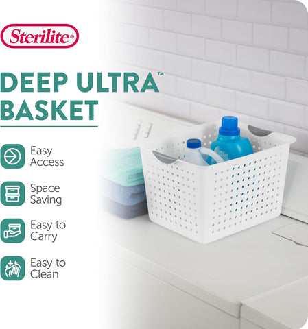 Sterilite Deep Ultra Basket, Open Top Plastic Storage Organizer, 12-Pack
