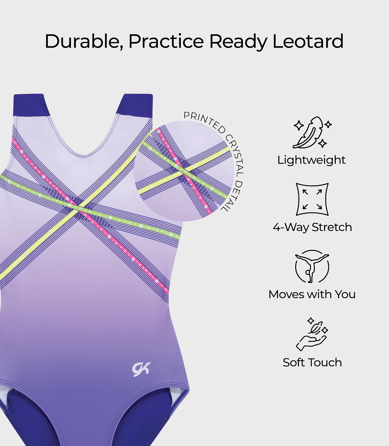 GK Glitz & Glam Gymnastics Leotard for Girls with Matching Scrunchie