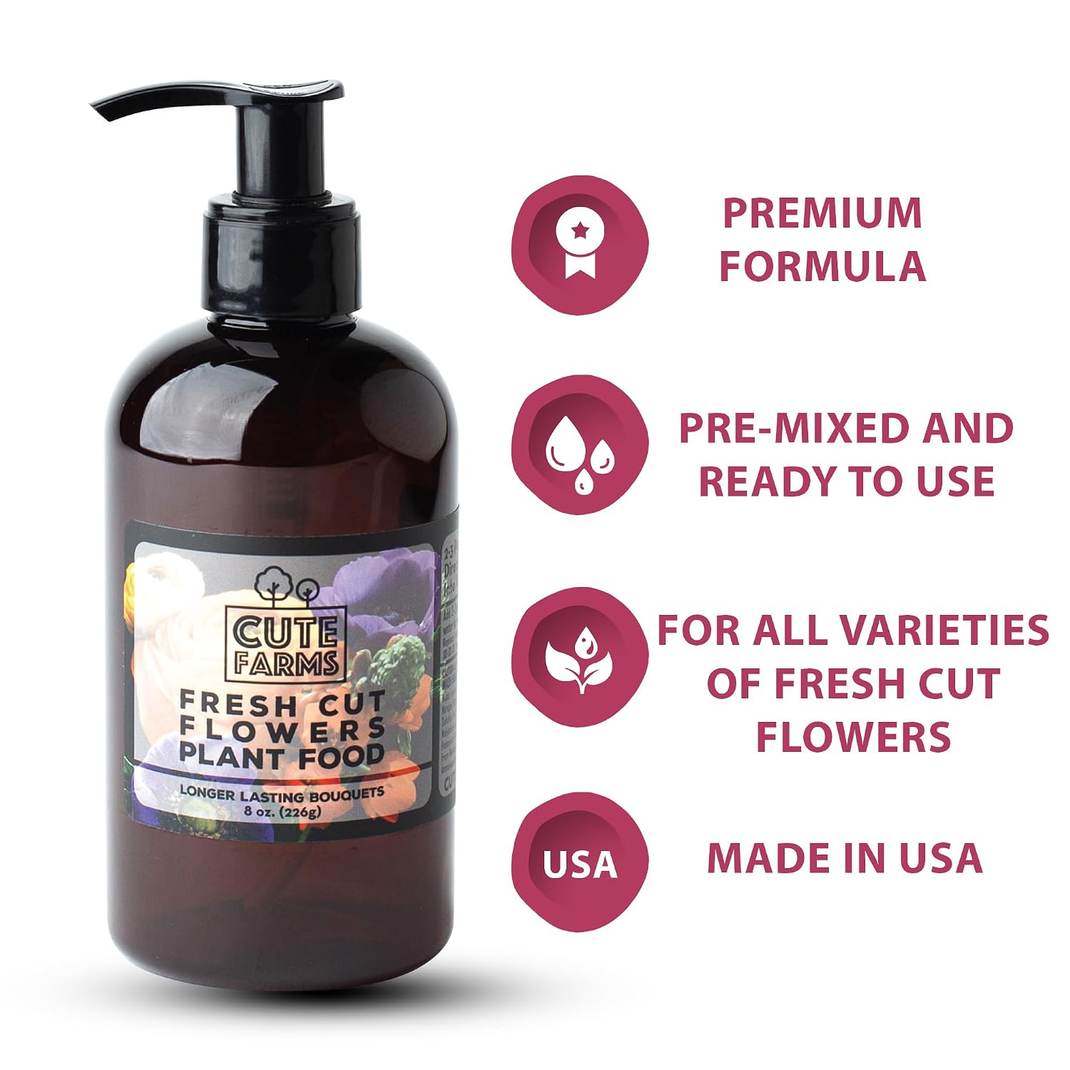 Fresh Cut Flower Food for Longer Lasting Blooms | Gentle Plant Food Concentrate (8 oz. Bottle)