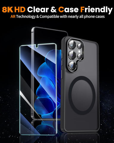 firtstnow 3 Pack for Samsung Galaxy S25 Ultra Screen Protector Tempered Glass + 1 Pack Camera Lens Protector, Military Grade Shatterproof, 9H Hardness, Fingerprint Unlock,Case Friendly 6.9 Inch