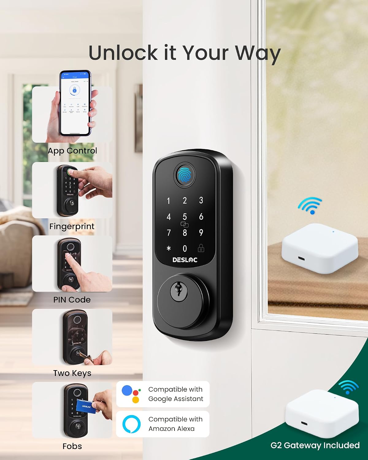 DESLOC WiFi Fingerprint Smart Lock with App Control and Keypad