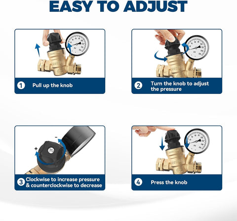 RVGUARD RV Water Pressure Regulator Valve With Adjustable Knob