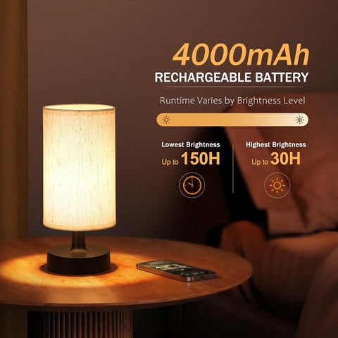 Small Cordless Table Lamp with 4000mAh Rechargeable Battery, Black, 1 Pack