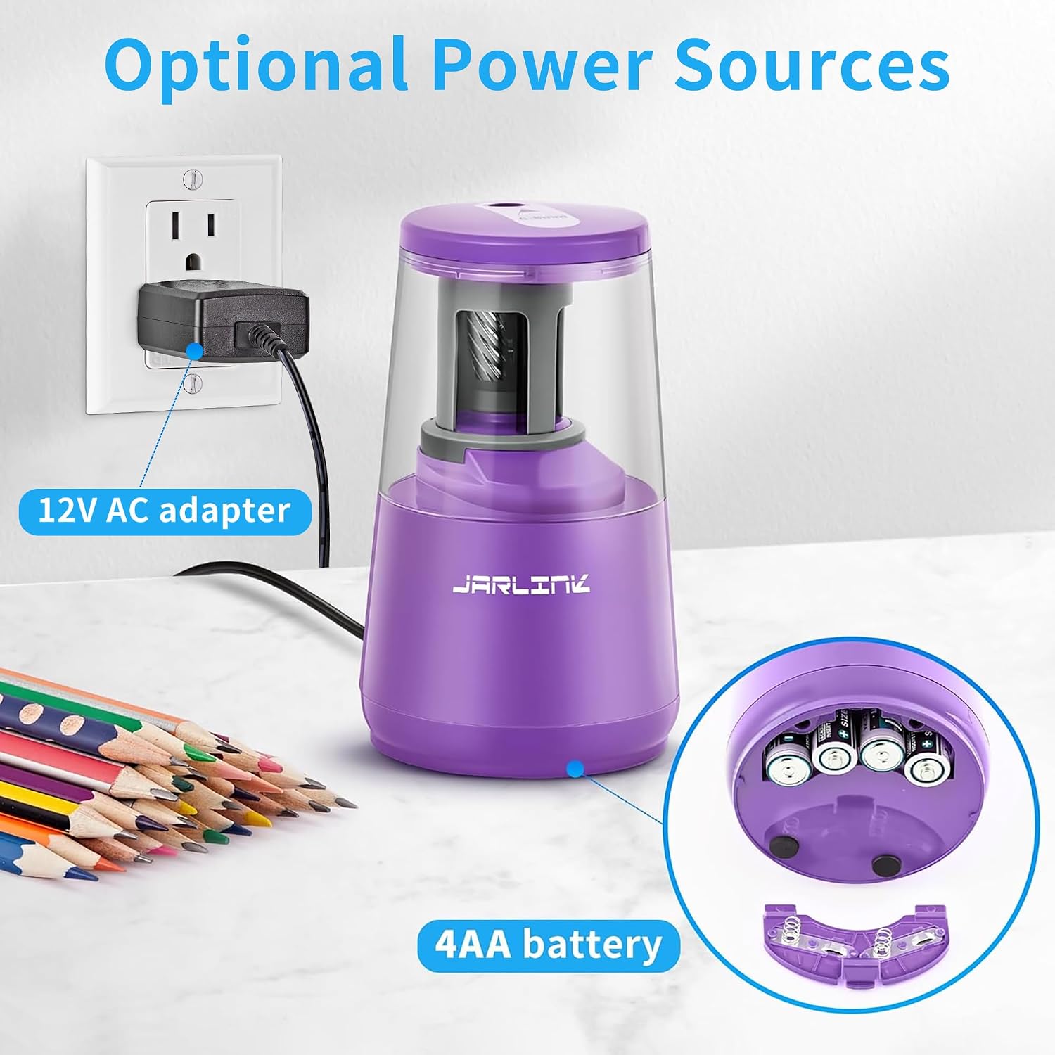 JARLINK Electric Pencil Sharpener, Heavy Duty Helical Blade, Auto Stop