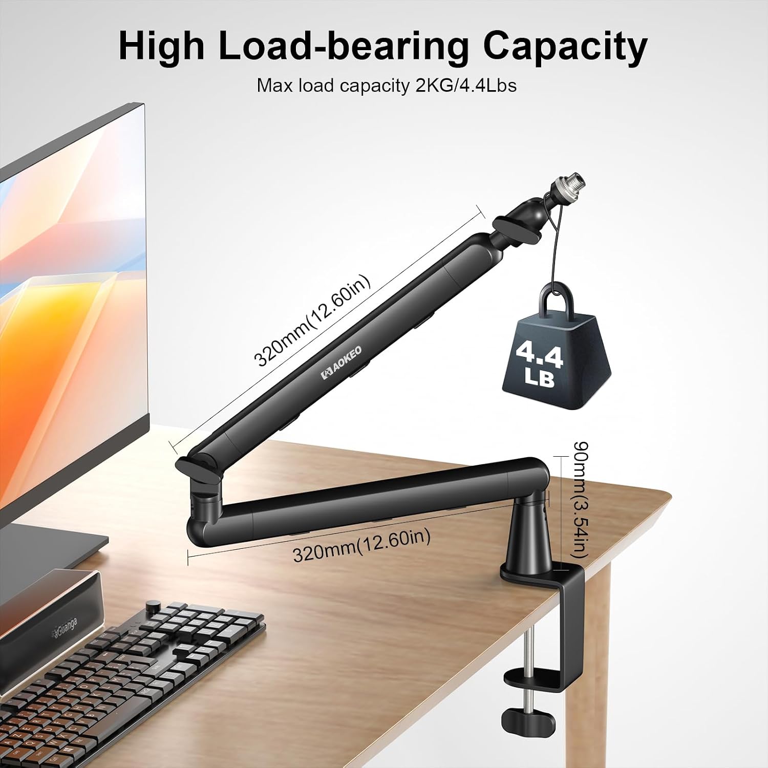 Microphone Arm,Aokeo AK-55 Desk Low Profile Adjustable Mic Boom Arm Stand,Suitable For Blue Yeti,Snowball iCE, HyperX QuadCast,SoloCast,Elgato Wave,Etc
