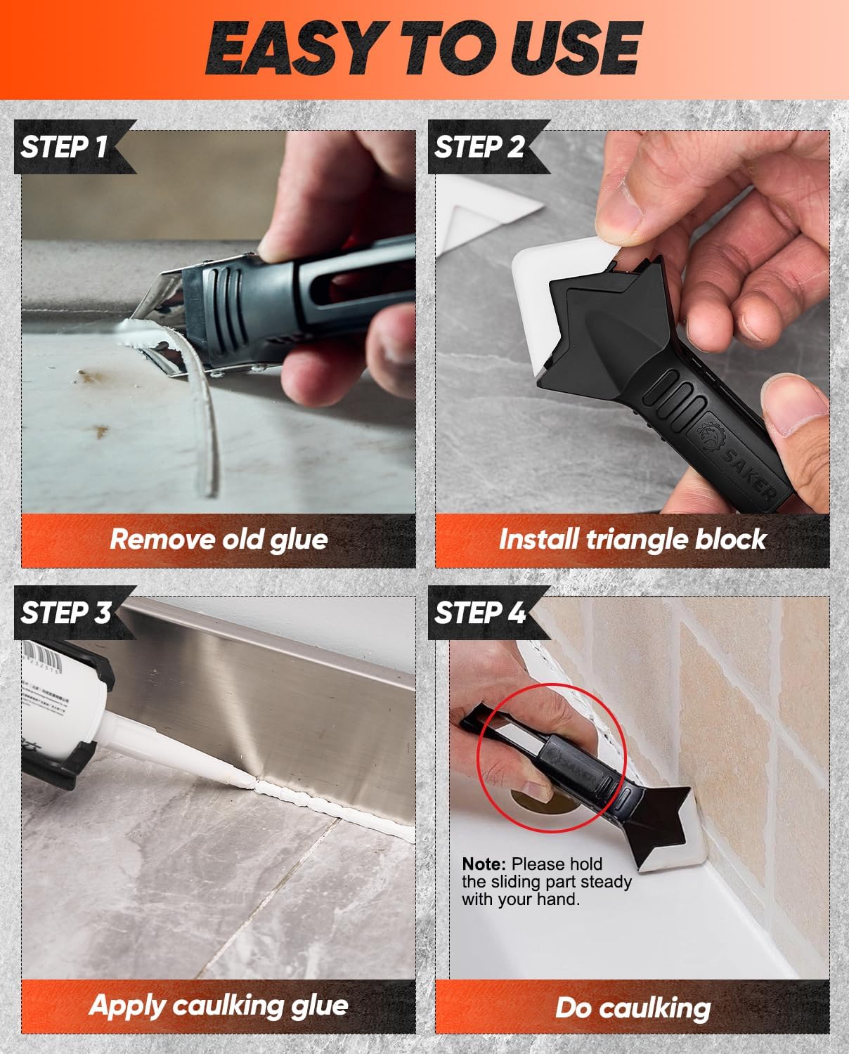 Saker Silicone Caulking Tool 3-in-1 Grout Removal Tool Classic Black