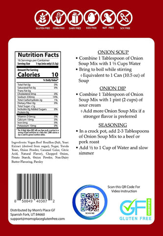 Mom's Place Gluten-Free Onion Soup & Dip Mix, Vegan, Dairy Free, 2 oz