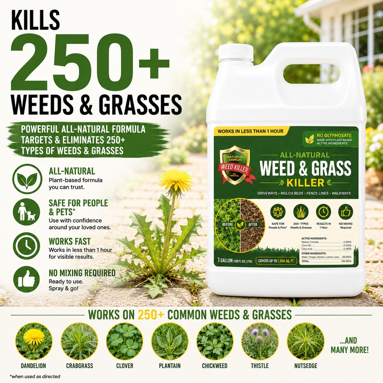 Natural Armor Weed & Grass Killer - 1 Gallon (128 oz) w/Sprayer (128 OZ. Gallon)