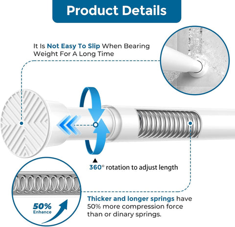 AIZESI 2Pcs Tension Rod 24-46 inch, No Drill Spring Curtain Rod, White