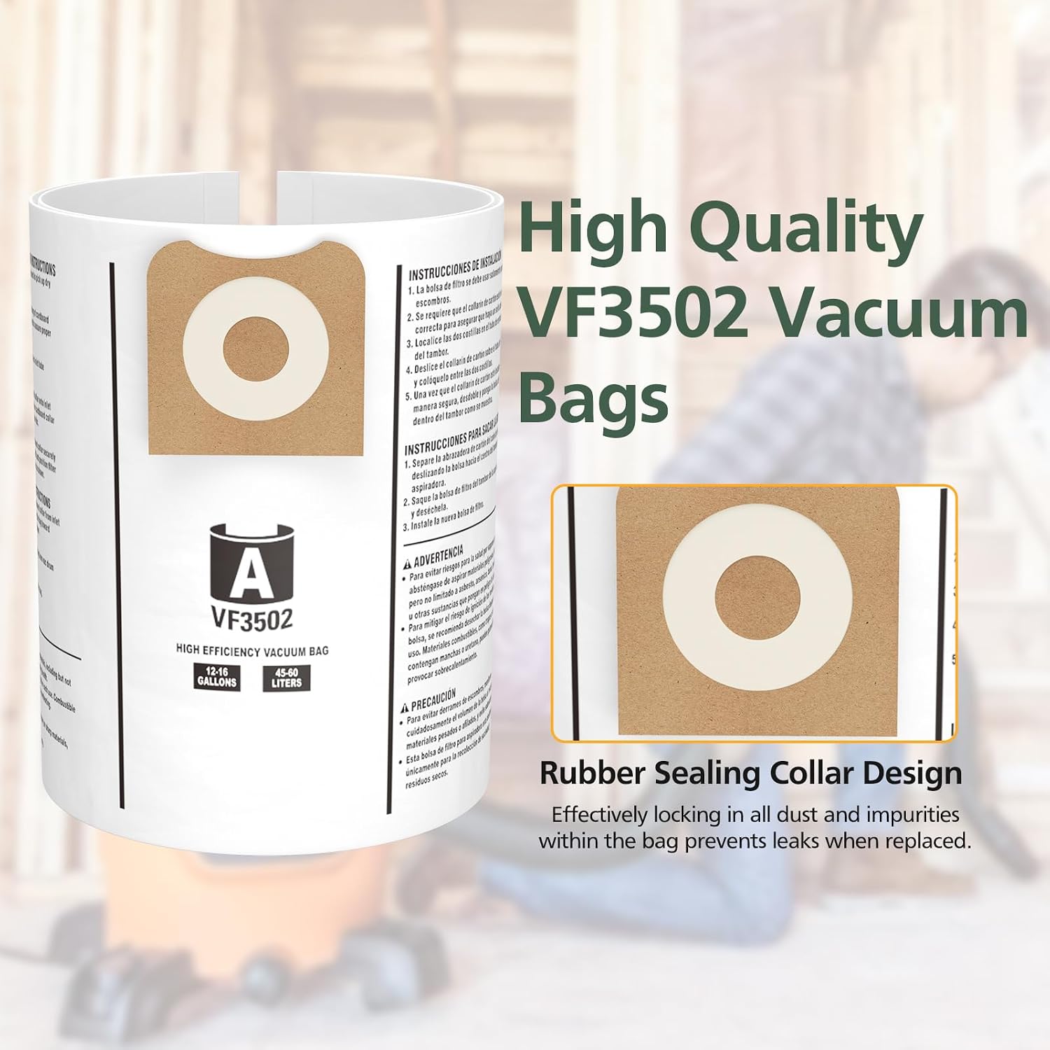 12 Pack 23743 VF3502 Vacuum Bags for Ridgid 12 to 16 Gallon Wet Dry Vacuums