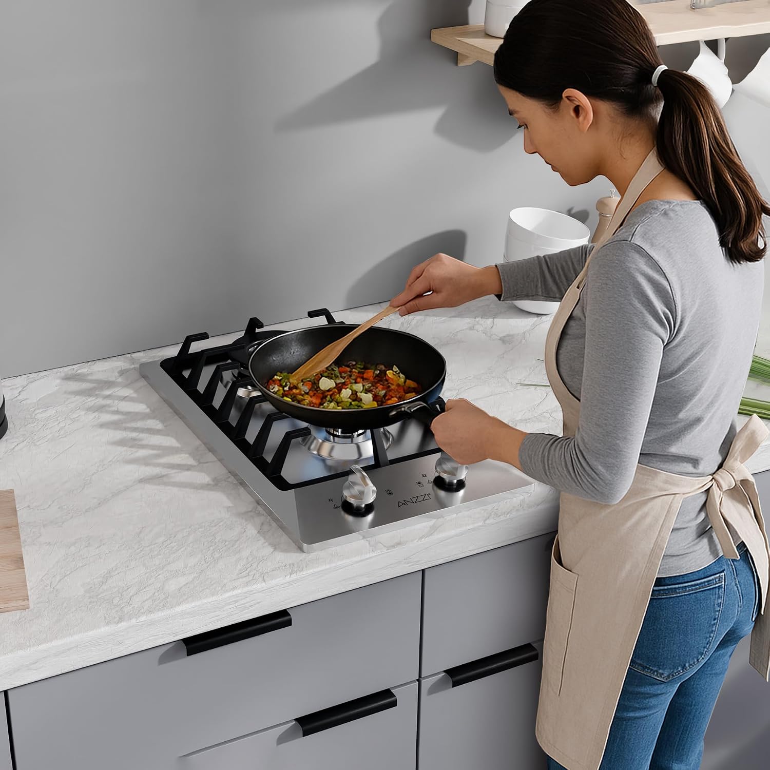 ANZZI 12 in. 2-Burner Built-in Gas Cooktop | Stainless Steel Surface Gas