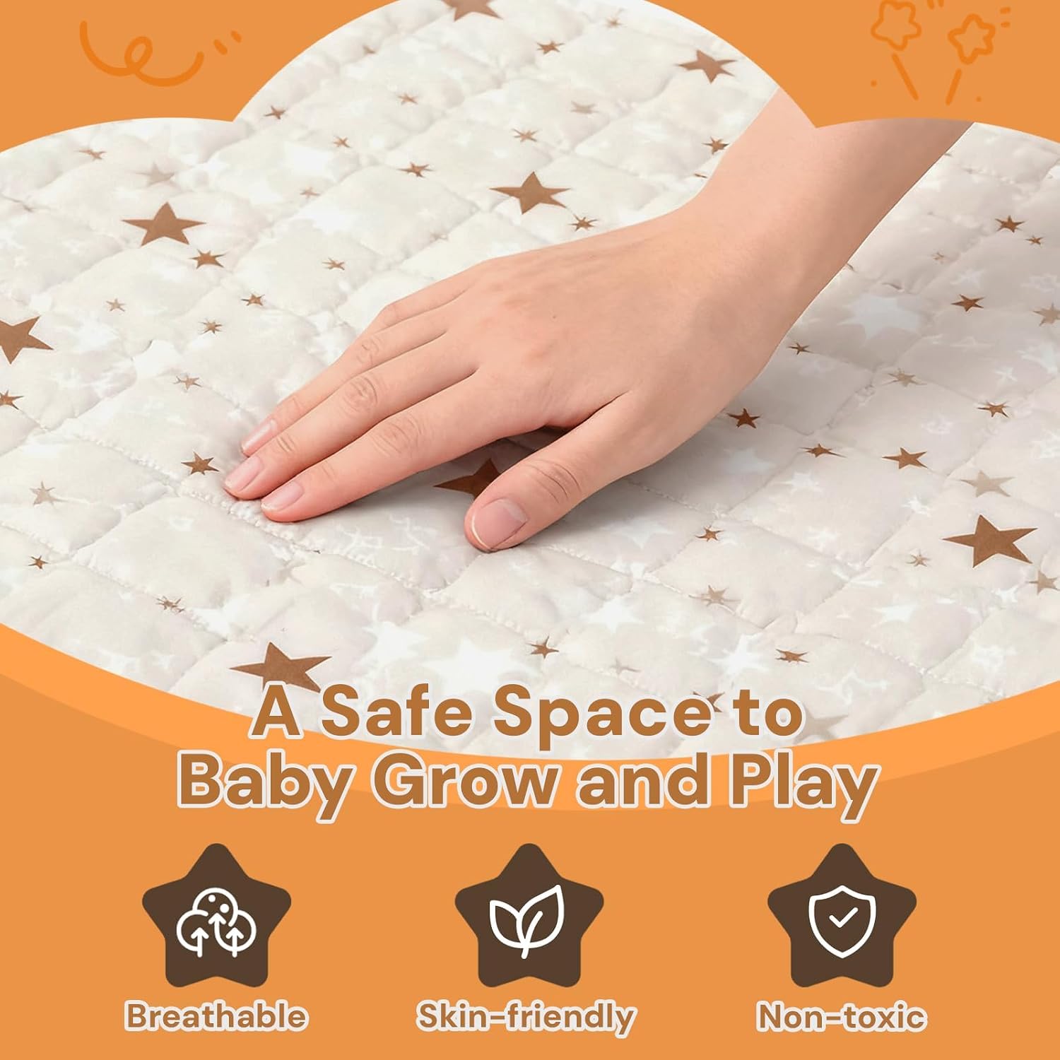 RONGFA Baby Play Mat for Floor, 47'' x 47'' Soft Padded Mat for Baby, Playpen Mat for Toddlers Infant Kids, Machine Washable, Non-Slip Bottom Safe for Crawling (Star)