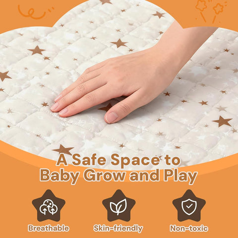 RONGFA Baby Play Mat for Floor, 47'' x 47'' Soft Padded Mat for Baby, Playpen Mat for Toddlers Infant Kids, Machine Washable, Non-Slip Bottom Safe for Crawling (Star)