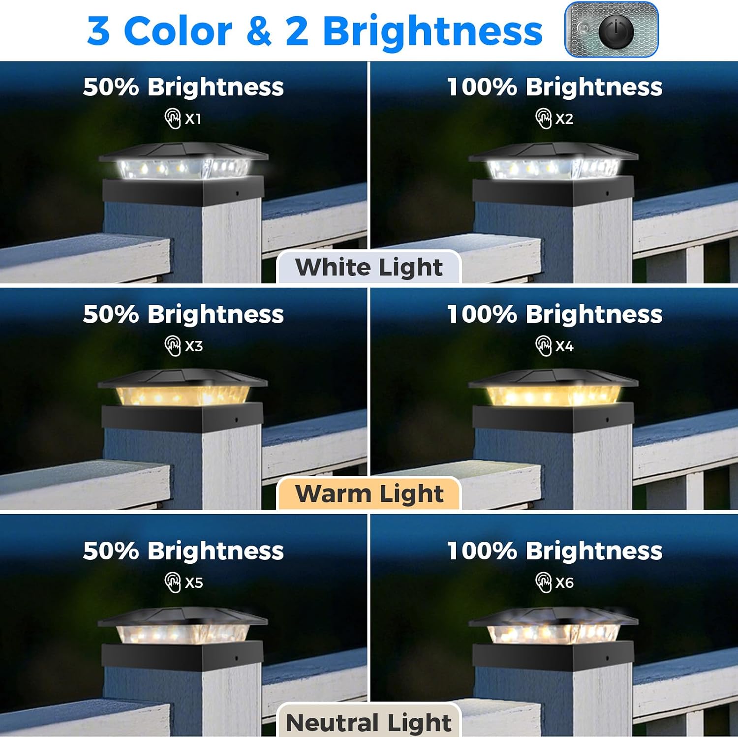 Peasur 16 Packs 4x4 Solar Post Cap Lights Outdoor with 3 Modes
