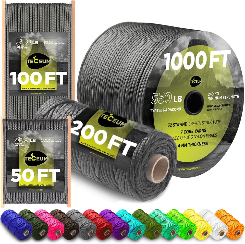 Paracord Rope 550 lb 4mm – Parachute Cord – Utility Camping Rope