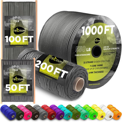Paracord Rope 550 lb 4mm – Parachute Cord – Utility Camping Rope