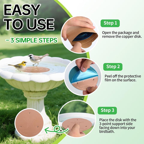2 Pack Bird Bath Copper Discs, 99.9% Pure Copper Cleaner with Triple-Point Support, Reinforced Design for Safe Clean Water, Universal Fit for Outdoor Birdbaths and Bowls, All-Season Use