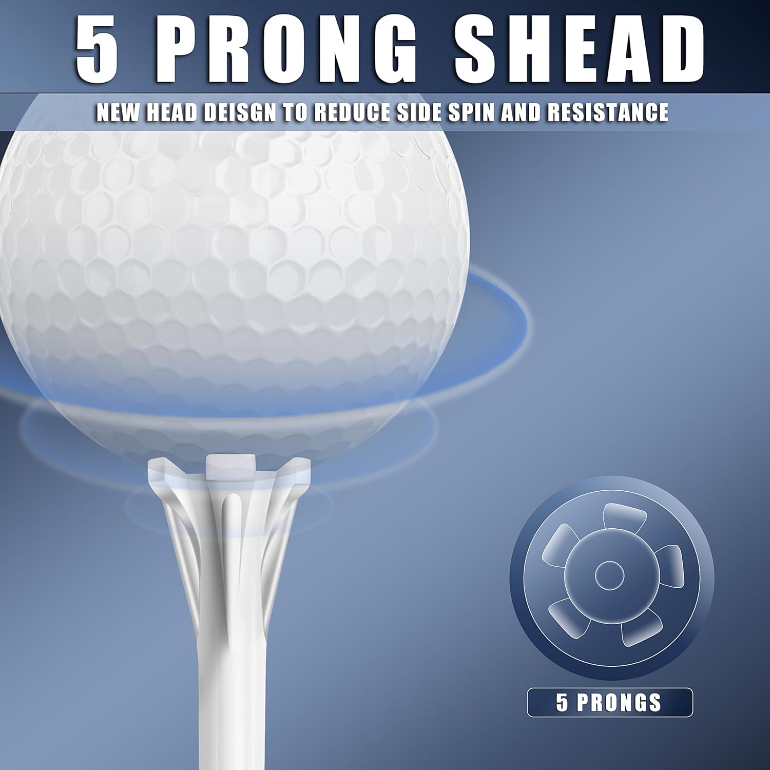 CHAMPKEY Advanced 5-Prong Plastic Golf Tees 120 or 100 Pack - 50% Ball Contact Surface Optimization with Longer Distance Performance Golf Tees Plastic