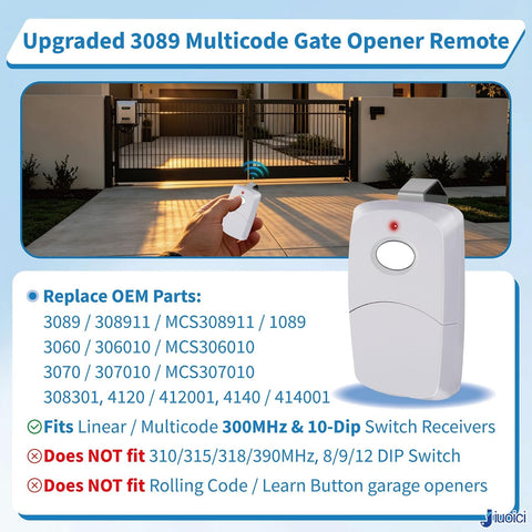 Upgraded 3089 Multicode Gate Opener Remote Control, Linear Garage Remote