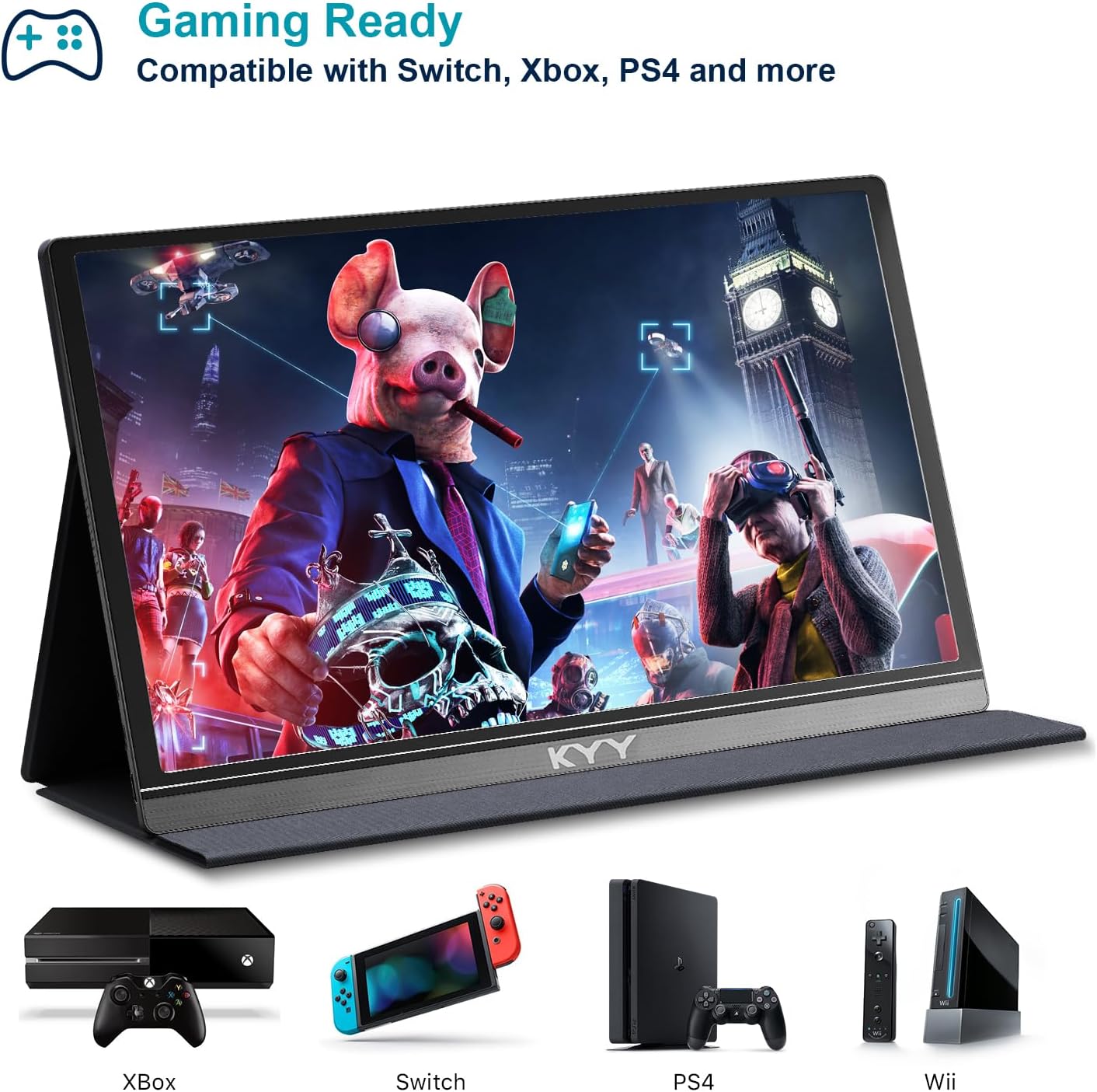 KYY Portable Monitor 15.6" 1080P Computer Monitor Screen Extender w/Cover