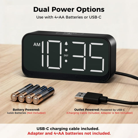 Acedeck Battery Operated Alarm Clock for Bedroom Travel with Large Numbers