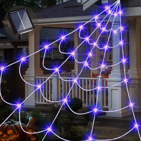 Outdoor Solar Powered Halloween Decorations Spider Web Lights