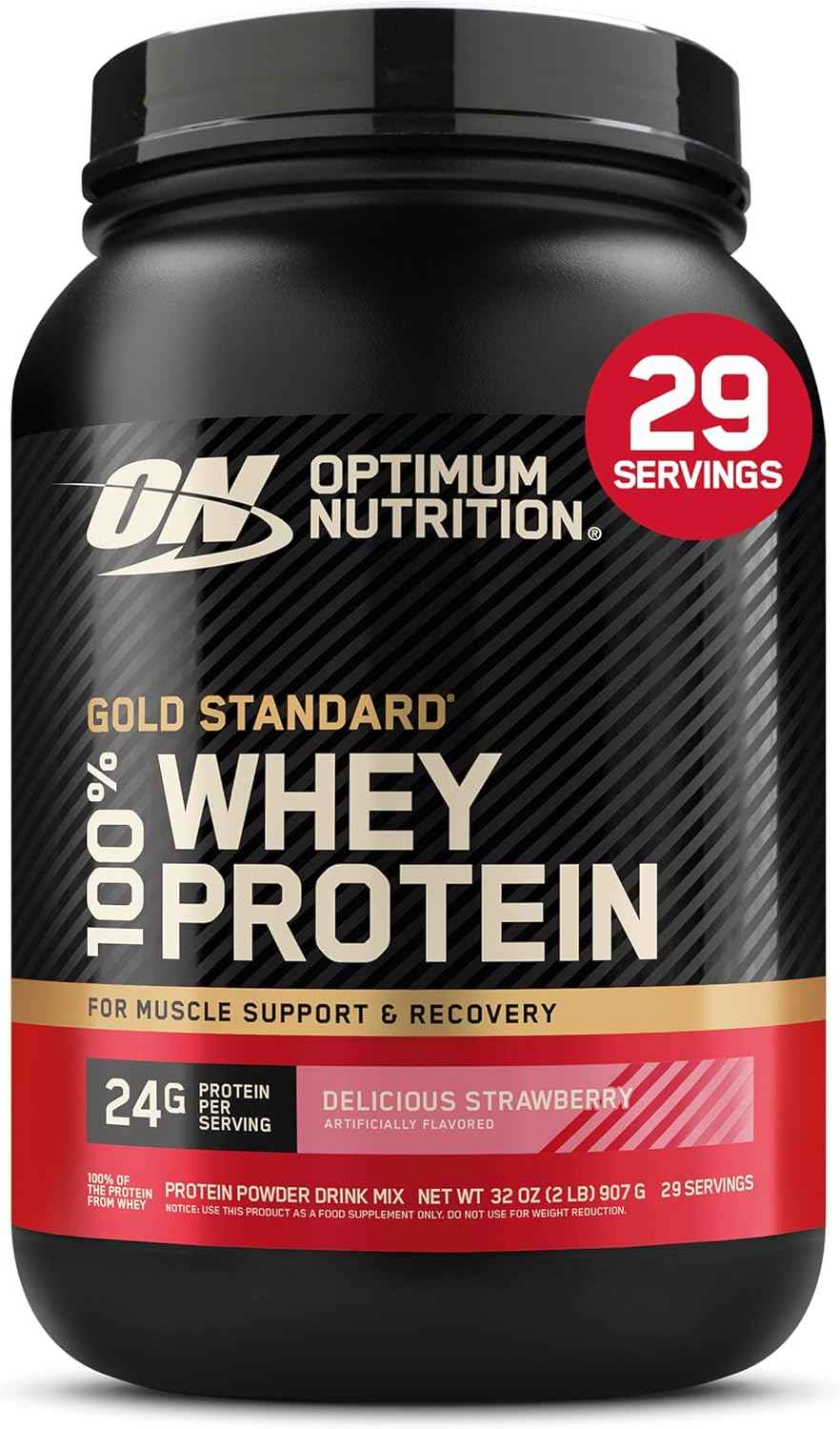 Optimum Nutrition Gold Standard 100% Whey Protein Powder, Delicious Strawberry, 2 Pound (Packaging May Vary)