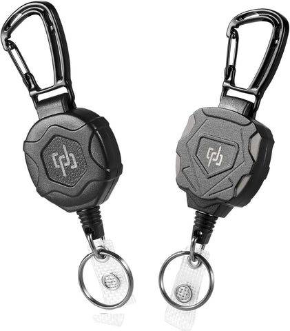 SHENGXIN 2 Pack Retractable Keychain Heavy Duty Carabiner Badge Holder, Tactical ID Badge Reel with 32” Steel Retractable Cord, 8.0 OZ