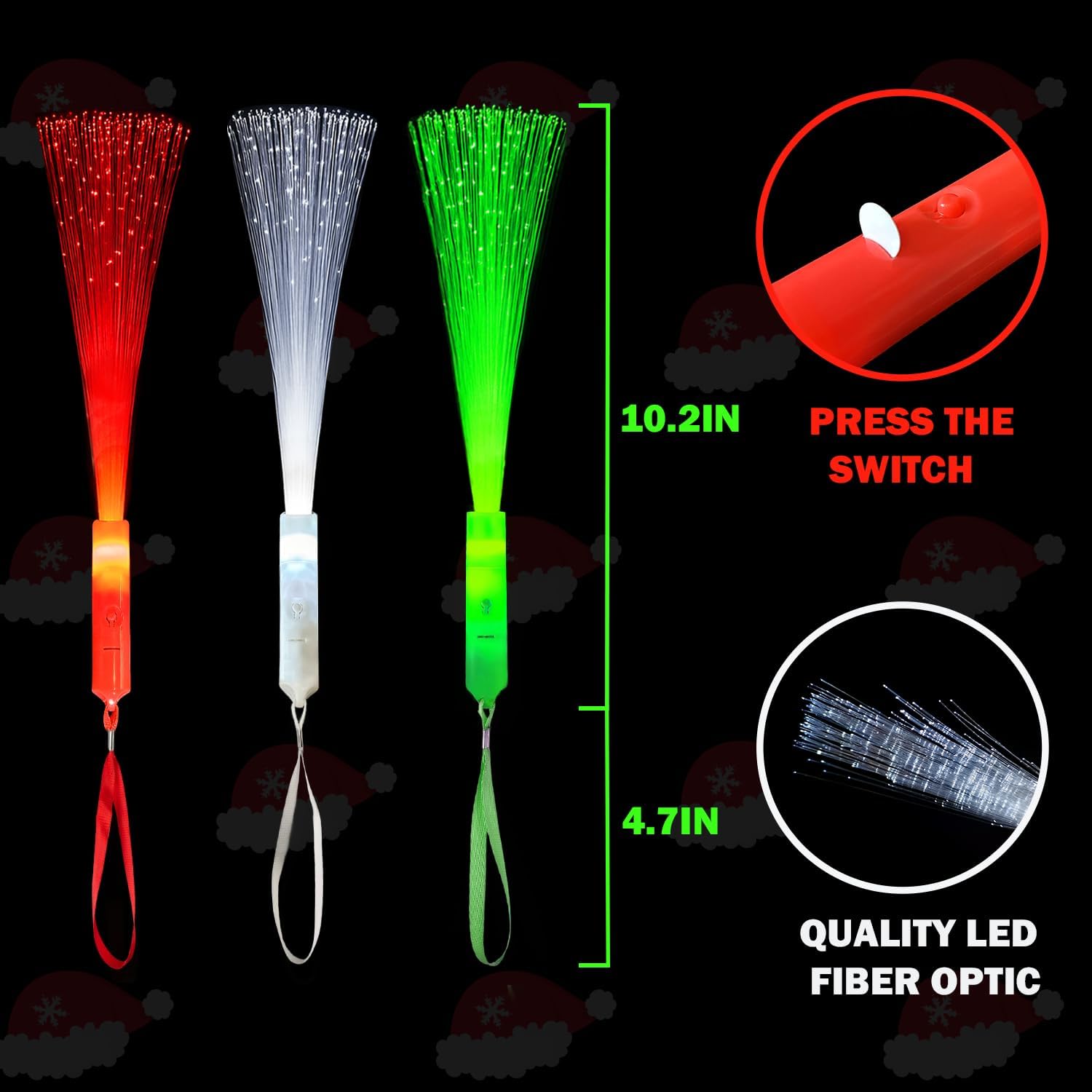 Christmas Light Up Fiber Optic Wand Party Favors Supplies for Kids-12 Pack