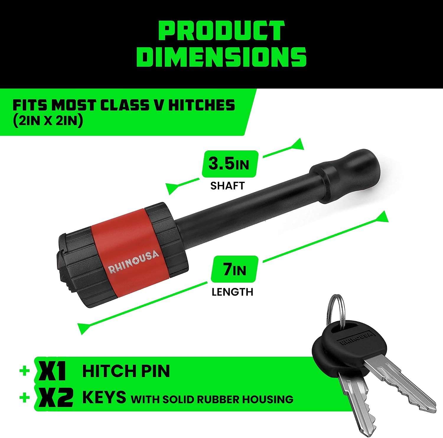 Rhino USA 2in Trailer Hitch Pin - Patented Locking Receiver Pin