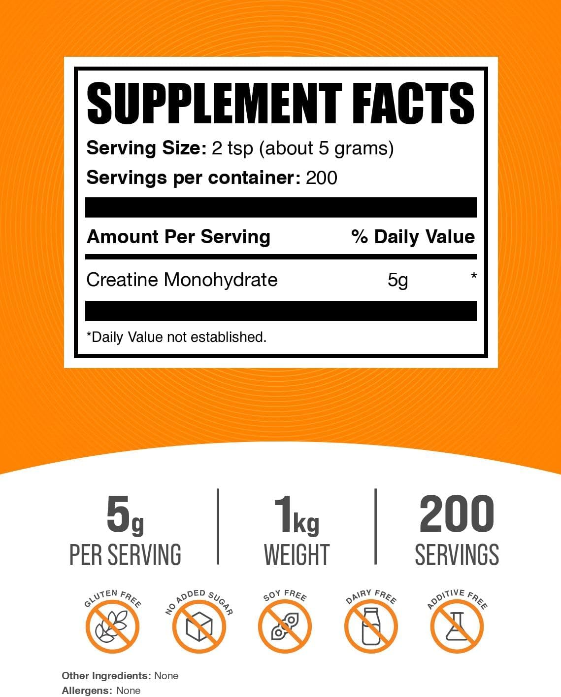 BulkSupplements.com Creatine Monohydrate Powder - Micronized Creatine Powder, Unflavored - Pure & Gluten Free, 5g (5000mg) per Servings, 1kg (2.2 lbs) (Pack of 1)