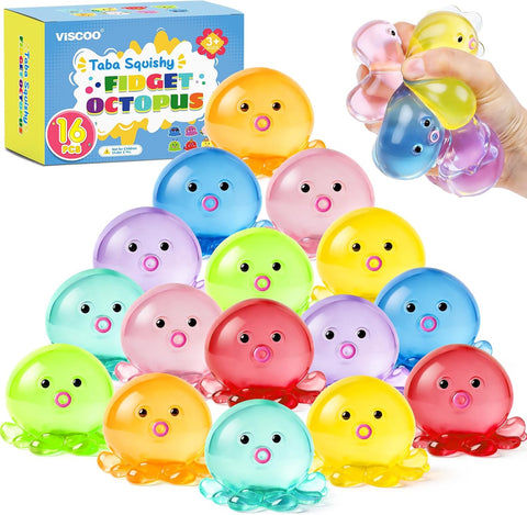 VISCOO 16 Pack Octopus Stress Balls for Kids, Slow Rising Squishy Toys