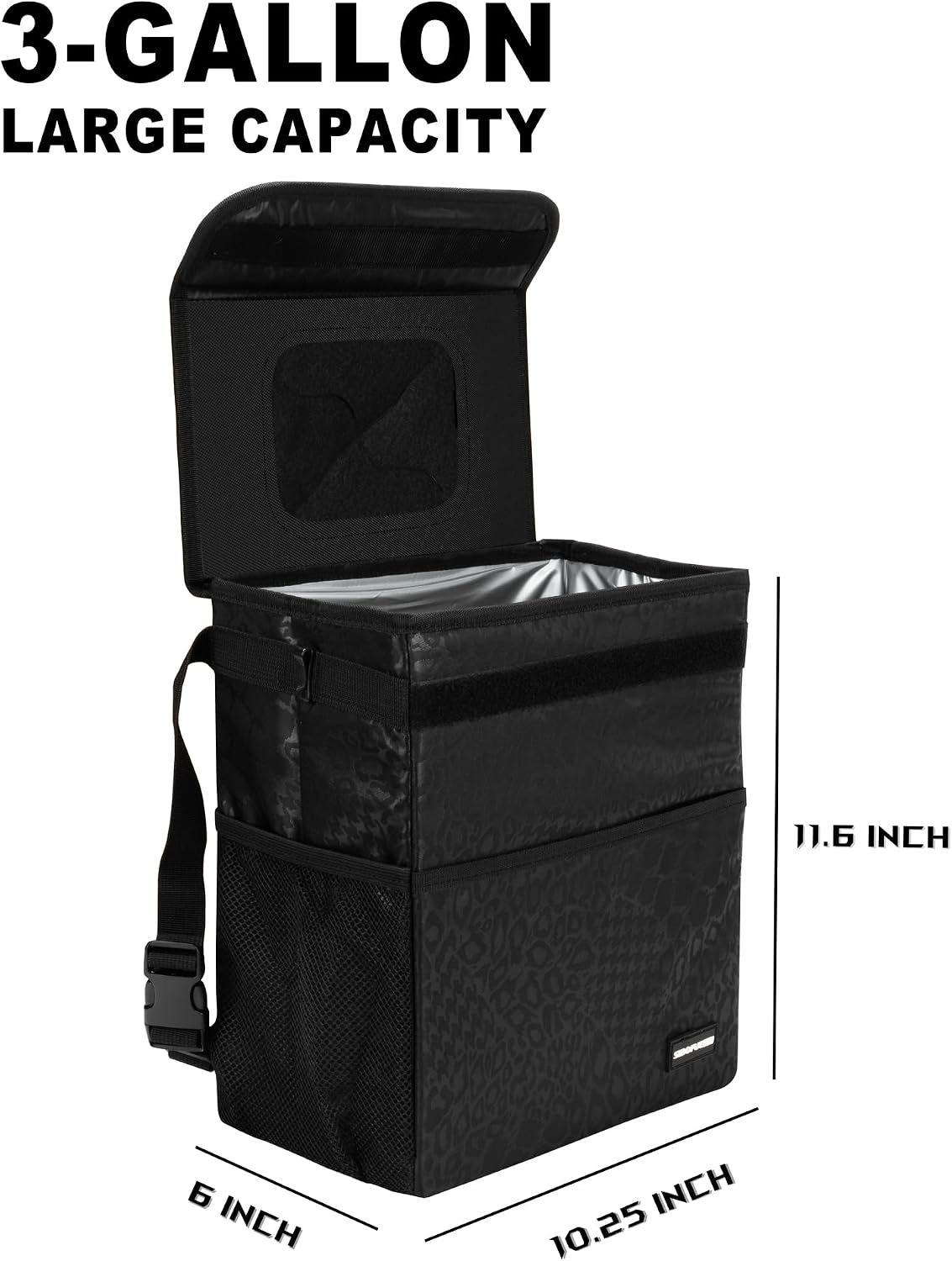 SIBOFUEGO Sturdy Car Trash Can with Lid, Collapsible, Leak-Proof, 3 Gallon
