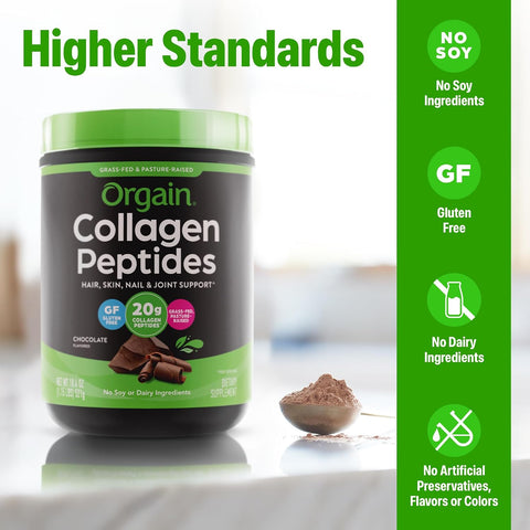 Orgain 20g Hydrolyzed Collagen Peptides Powder, Chocolate, 1lb