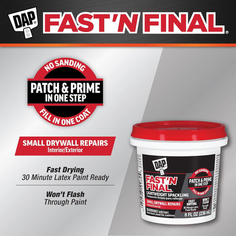 DAP Fast 'N Final Lightweight Spackling, White, 8 Oz (7079812140)