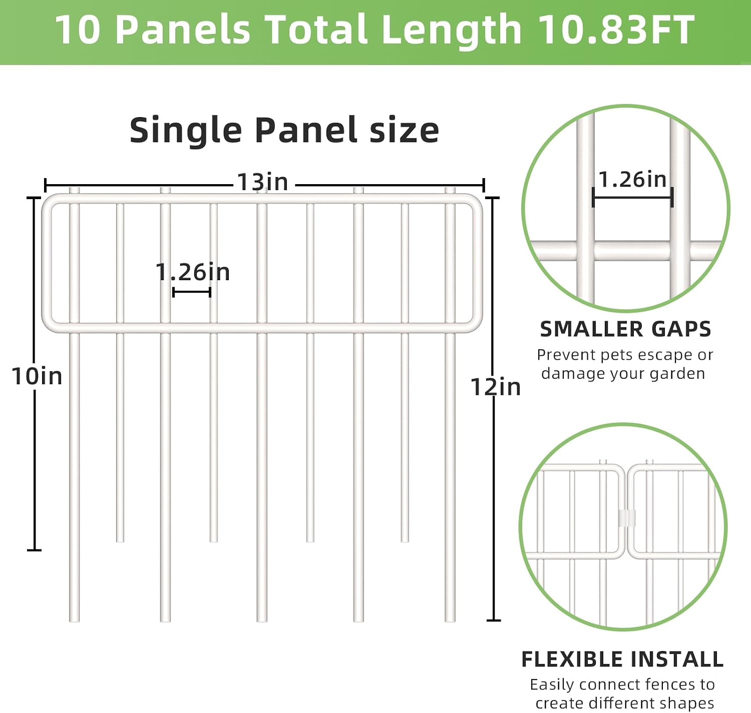 Animal Barrier Fence, 30 Pcs Upgrade 1.26 in Gap Decorative Fences No Dig Fence for Rabbits and Dog Ground Defense, Rustproof Metal Wire Garden Edging Border for Outdoor, Yard, White